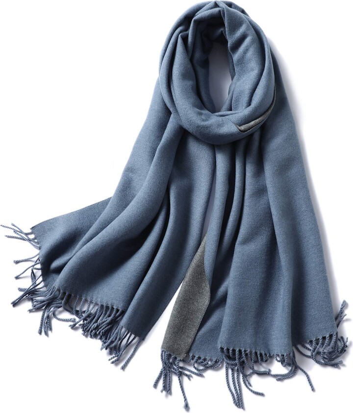 SHINYLIFE Unisex Casual Double Colors Thick Scarf Fashion Warm Super Soft  Large Shawl Wrap with Tassel for Autumn and Winter (04 - Blue/Gray) -  ShopStyle