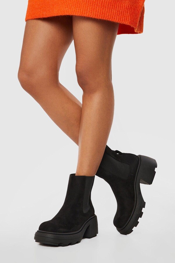 Wide Fit Boohoo Chunky Cleated Heel Chelsea Boots Boohoo Chunky