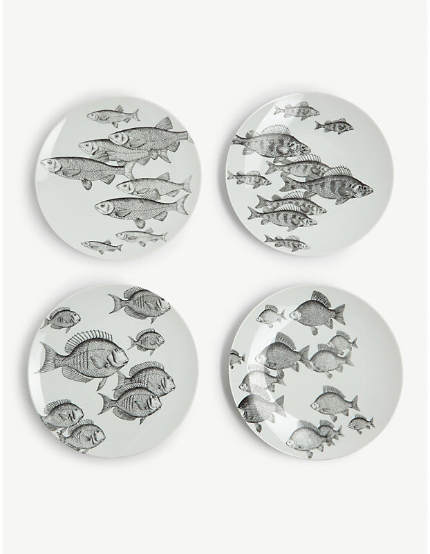 Fornasetti Fish Print Ceramic Plates Set Of Six