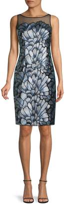 Adrianna Papell Sequined Floral Embroidered Mesh Sheath Dress