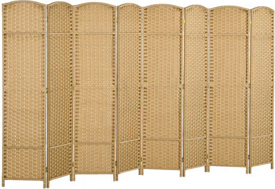 Dakota Fields Room Divider, 8 Panel Folding Privacy Screen, 5.6' Tall Freestanding Wall Partition For Home Office, Bedroom, Nature Wood