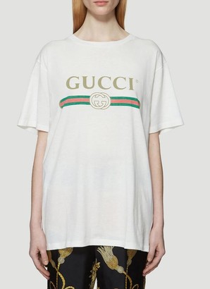 Gucci Logo Print Distressed Detail T-Shirt