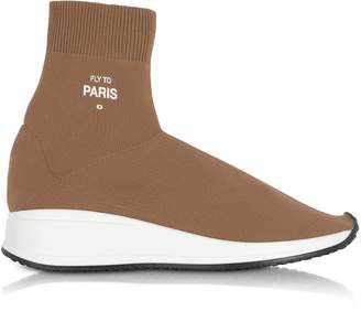 Joshua Sanders Fly To Paris Camel Nylon Sock Unisex Sneakers