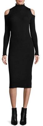 Rebecca Taylor Cold-Shoulder Ribbed Merino Midi Dress, Black