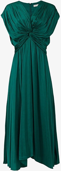 Leem eem Womens Jade V-neck Pleated-skirt Woven Midi Dress - ShopStyle