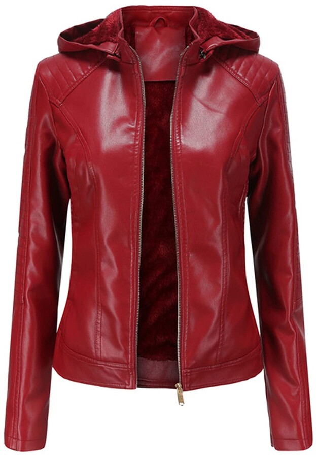 Yanrr Plus Velvet Leather Jackets Women Biker Jacket Stand Collar with