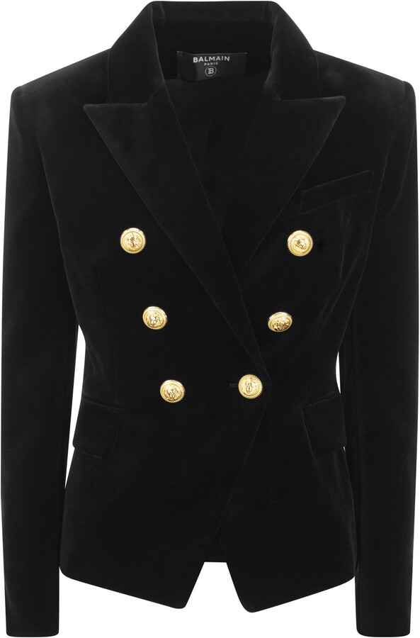 Balmain Black Velvet Doublebreasted Blazer With Gold Buttons ShopStyle