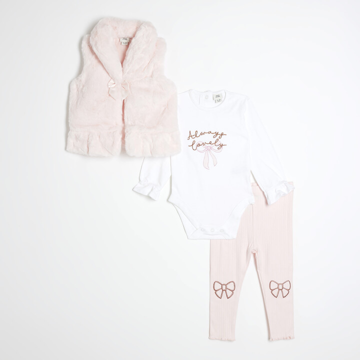 River Island Baby Girls Pink Faux Fur Collared Gilet Set ShopStyle