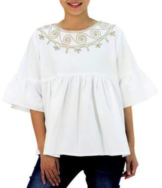 Novica Hand Embroidered Cotton Blouse