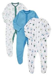 F&F 3 Pack of Dancing Bear and Striped Sleepsuits