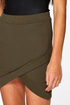 Thumbnail for your product : boohoo Aria Wrap Front Curved Hem Mini Skirt
