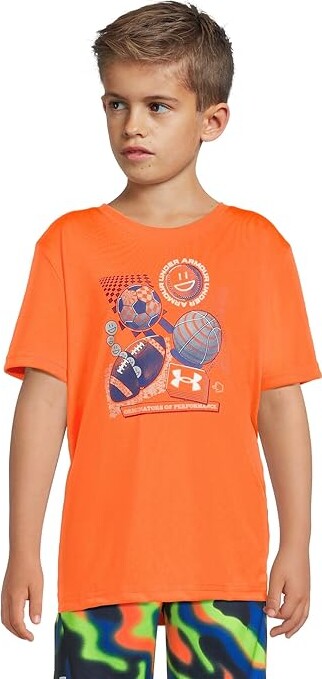 Under Armour Kids Tech Sport Short Sleeve (Little Kid) Boy's Workout Blaze Orange : 6 Little Kid, Polyester