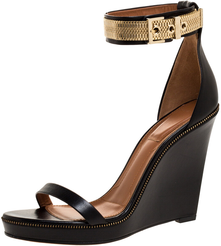 all black wedges with ankle strap