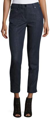 Escada J477 Slim Ankle Jeans with Faux-Leather Stripe