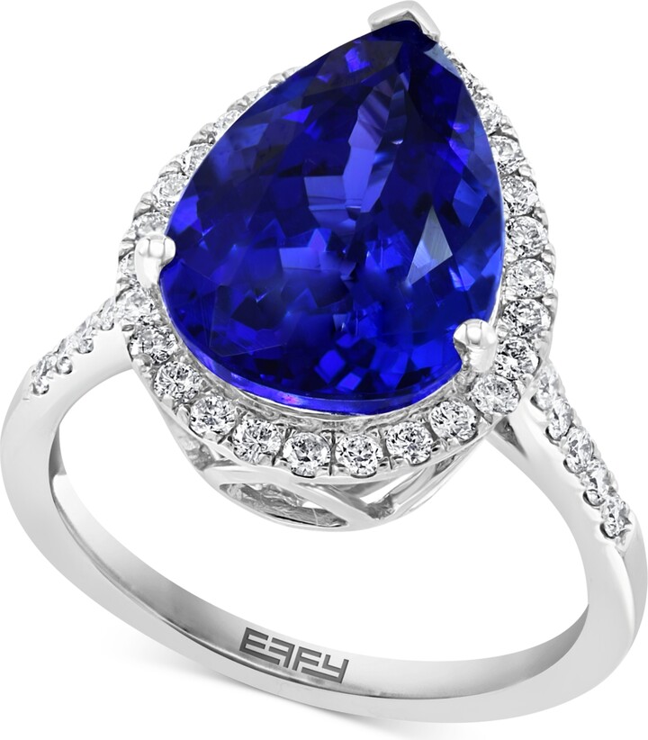 Effy Tanzanite (6 ct. t.w.) & Diamond (3/8 ct. t.w.) Halo Ring in 14k White Gold