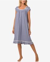 Thumbnail for your product : Eileen West Braid-Trimmed Striped Cotton Knit Waltz-Length Nightgown
