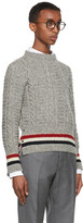 Thumbnail for your product : Thom Browne Grey Donegal Filey Cable RWB Stripe Sweater