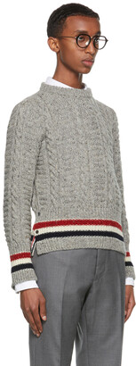 Thom Browne Grey Donegal Filey Cable RWB Stripe Sweater