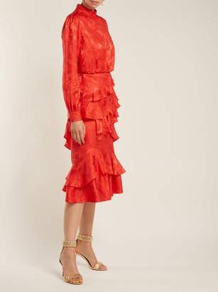 Saloni Isa Floral Jacquard Silk Dress - Womens - Red