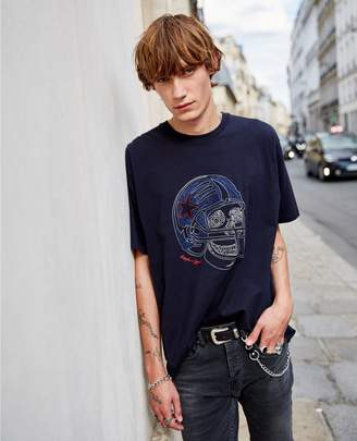 The Kooples Midnight blue jersey T-shirt skull embroidery