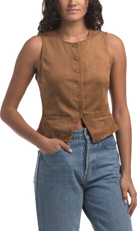 TJMAXX Faux Suede Vest For Women, Spandex/Polyester/Suede
