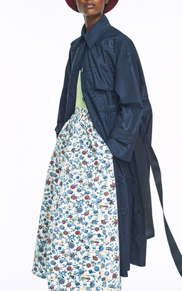 Adam Lippes Floral Crepe Gathered Midi Skirt