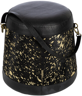 Luxe - Hide Belted Pouf - Black & Gold