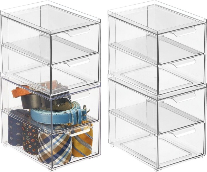 mDesign Stackable Plastic Storage Closet Bin Boxes with PullOut