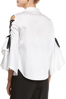 Thumbnail for your product : Jonathan Simkhai Lace-Up Bell-Sleeve Poplin Shirt