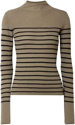 Vince Striped Ribbed-knit Cashmere Turtleneck Sweater