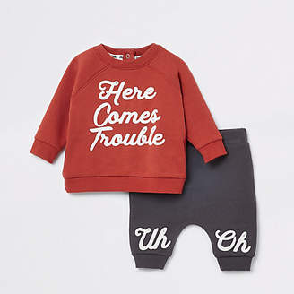 River Island Baby Red 'here comes trouble' jogger outfit