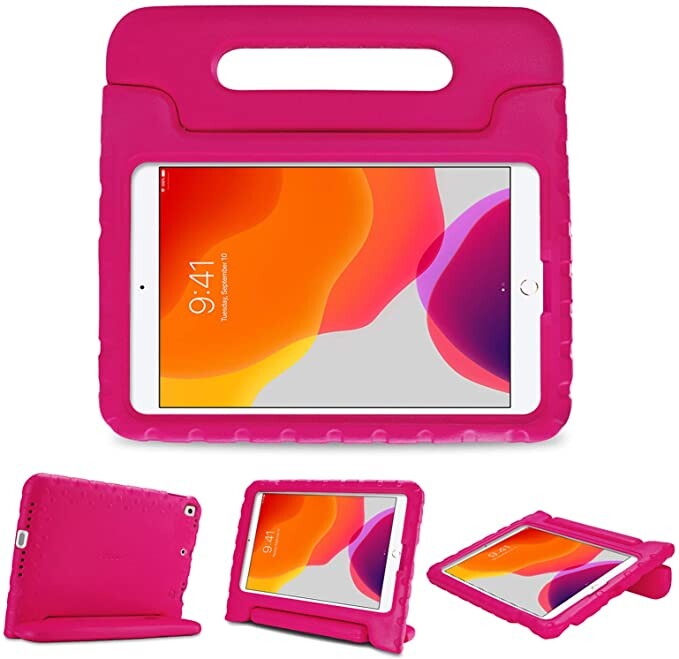 ProCase Kids Case for iPad 10.2 9th Gen 2021 / 8th Gen 2020 / 7th Gen 2019 / iPad Air 10.5" 2019 / iPad Pro 10.5, Shockproof Convertible Handle Stand Cover Light Weight Kids Friendly Case -Magenta