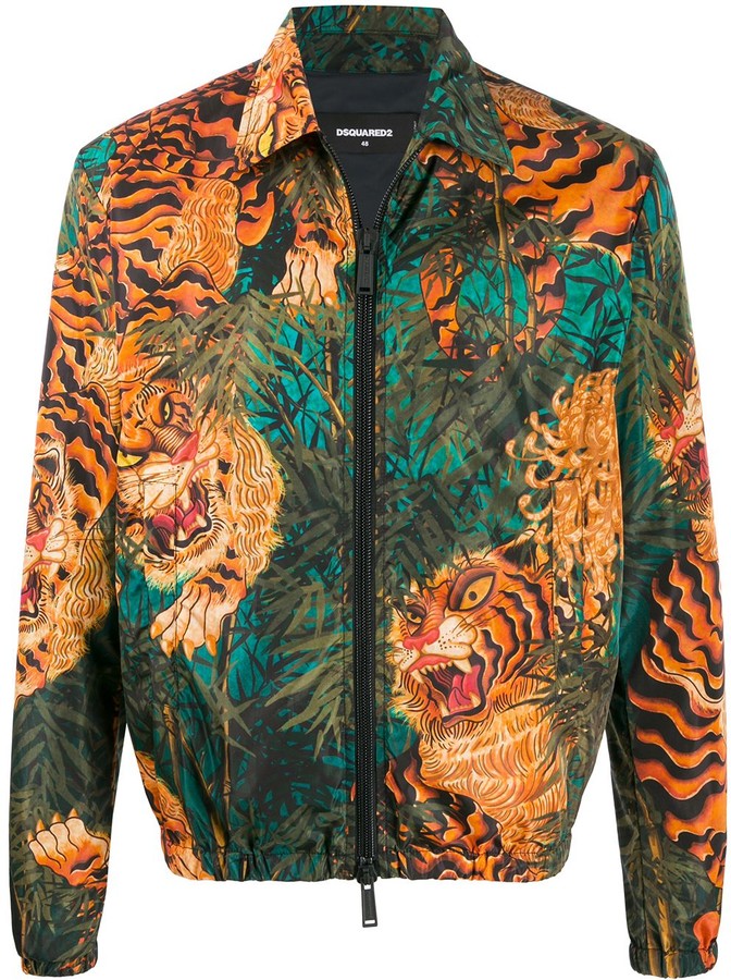 gucci tiger print shell bomber jacket