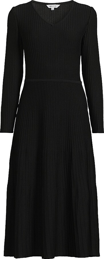 Women's Ribbed Knit Modern-Fit Fit & Flare Midi-Dress - Black - Size XS