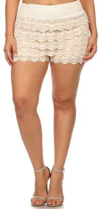 Vialumi Women's Plus Size Elastic Waist Crochet Tiered Shorts