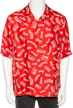 Og tweet Zeal Louis Vuitton Red City Logo Printed Silk Hawaiian Shirt XXL - ShopStyle