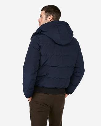 Express Navy Faux Fur Lined Hooded Bomber Jacket