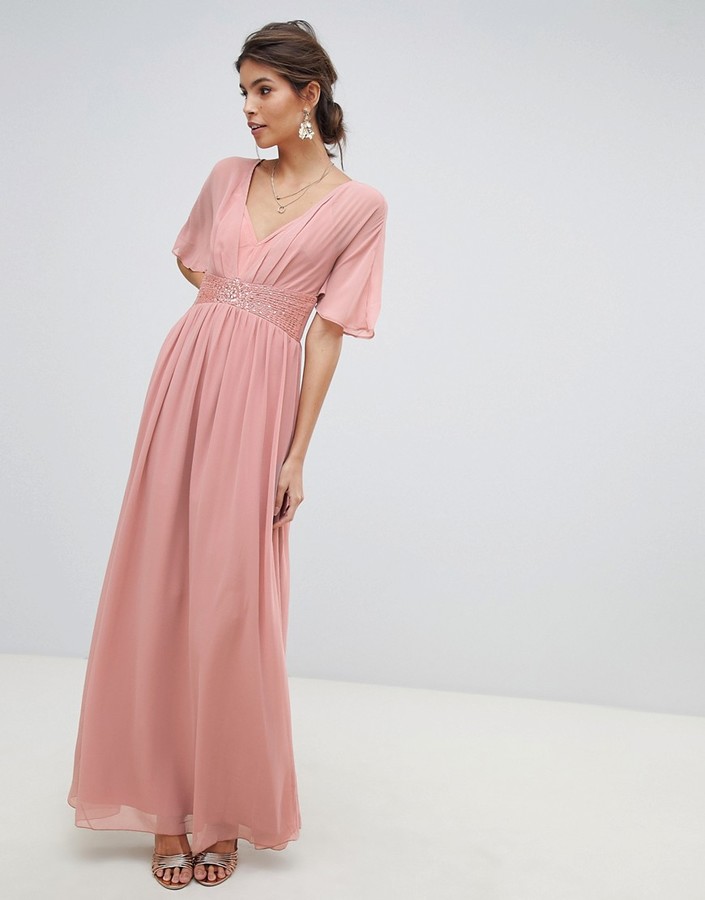 little mistress embellished neck maxi dress