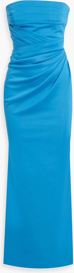 Badgley Mischka Strapless pleated ponte maxi dress