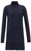 Thumbnail for your product : Chloé Zipped-neck Ruffled Wool-blend Dress - Navy