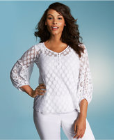 Thumbnail for your product : Alfani Plus Size Long-Sleeve Dot-Lace Peasant Top