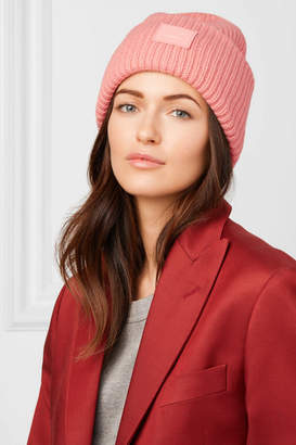 Acne Studios Pansy Face Appliqued Ribbed Wool Beanie - Pink