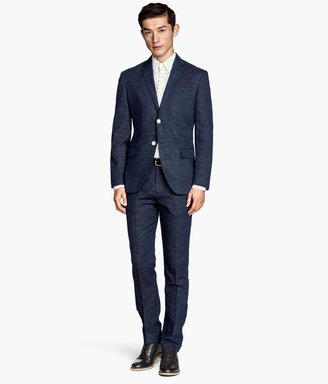 H&M Linen-blend Suit Pants - Dark blue - Men