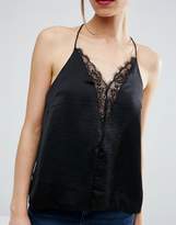 Thumbnail for your product : ASOS Plunge Neck Lace Insert Satin Cami Top