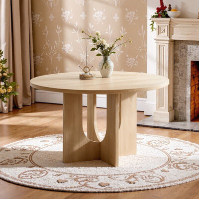 George Oliver 47.3 Inch Round Farmhouse Dining Table For Four Mdf Top