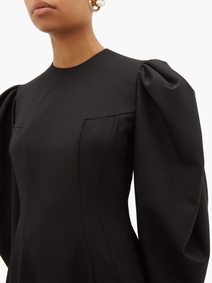 Sara Battaglia Open-back Balloon-sleeve Wool-blend Twill Dress - Black
