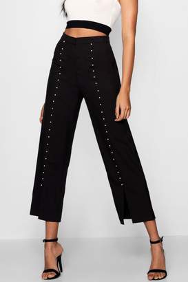 boohoo Split Front Pearl Detail Woven Trousers