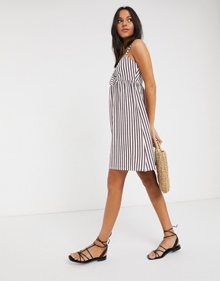 ASOS Tall ASOS DESIGN Tall cami bow front mini sundress in plum and white stripe