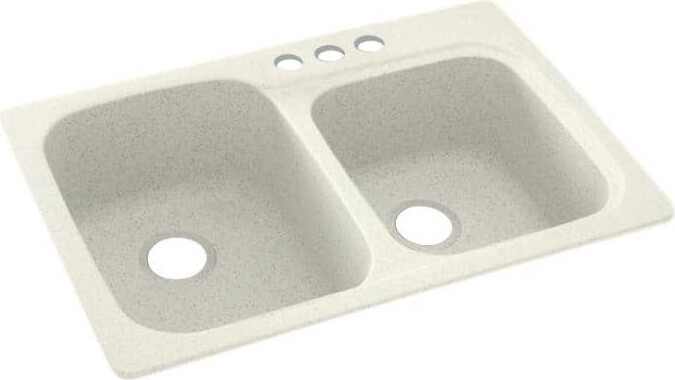 Swan Dual-Mount Solid Surface 33 in. x 22 in. 3-Hole 55/45 Double Bowl Kitchen Sink in Bisque