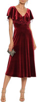 Thumbnail for your product : Mikael Aghal Point D'esprit-trimmed Ruffled Velvet Midi Dress